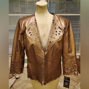 NWT Glam Copper metallic leather jacket by Pamela McCoy. Sz.M